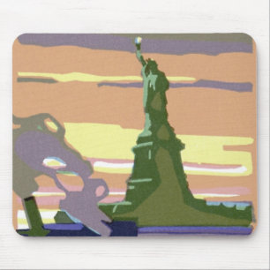 Statue of Liberty in New York City, Vintage Travel Mouse Mat