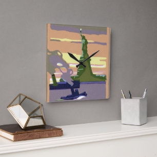 Statue of Liberty in New York City, Vintage Travel Square Wall Clock