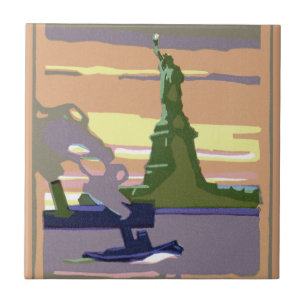 Statue of Liberty in New York City, Vintage Travel Tile