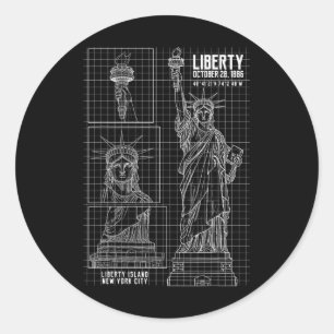 Statue Of Liberty Island New York Technical Diagra Classic Round Sticker