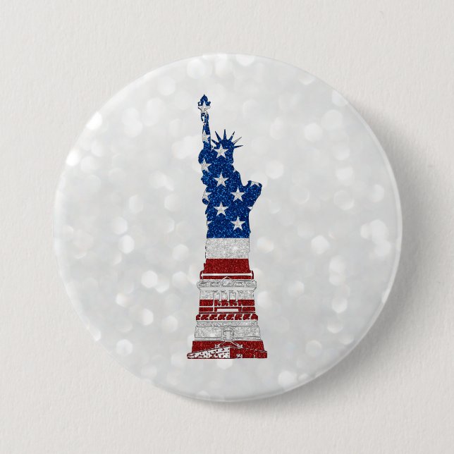 Statue Of Liberty July 4th Glitter 7.5 Cm Round Badge (Front)