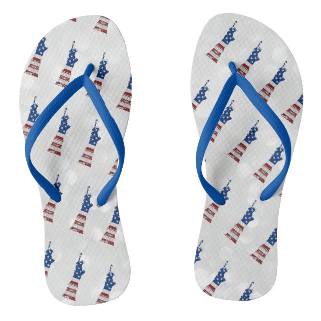 Statue Of Liberty July 4th Glitter Flip Flops (Footbed)
