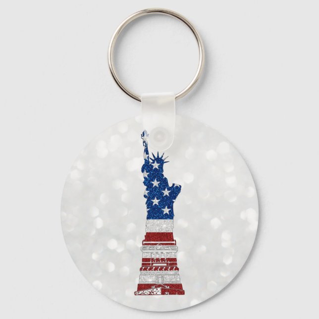 Statue Of Liberty July 4th Glitter Key Ring (Front)