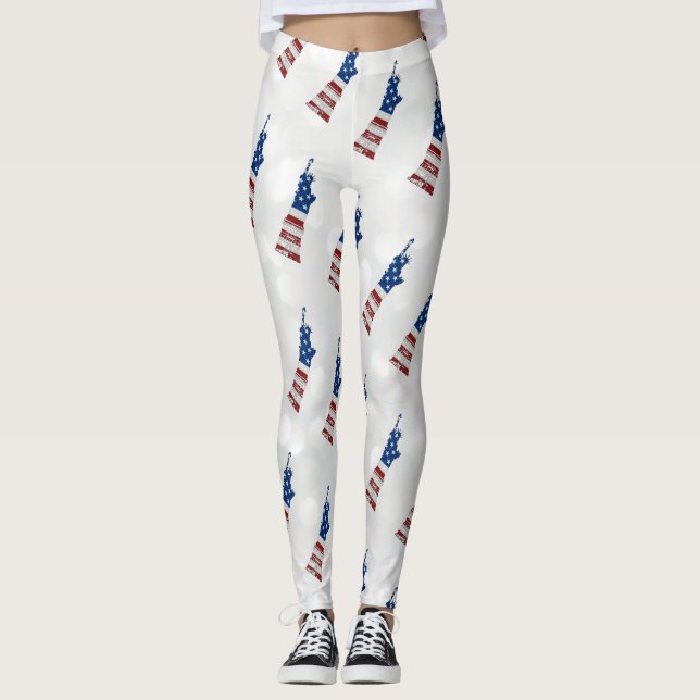 Statue Of Liberty July 4th Glitter Leggings (Front)