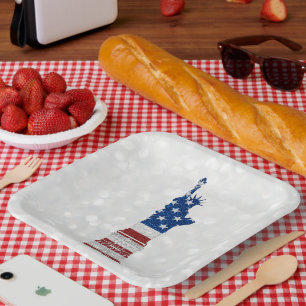 Statue Of Liberty July 4th Glitter Paper Plate