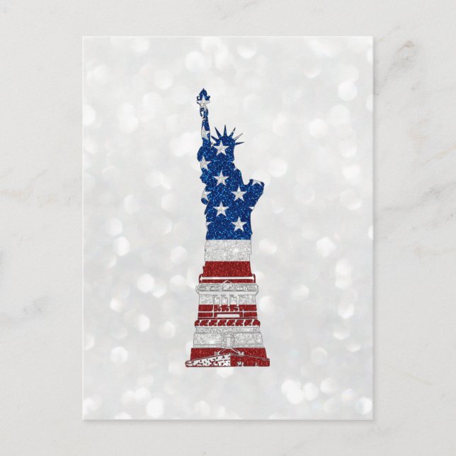 Statue Of Liberty July 4th Glitter Postcard (Front)