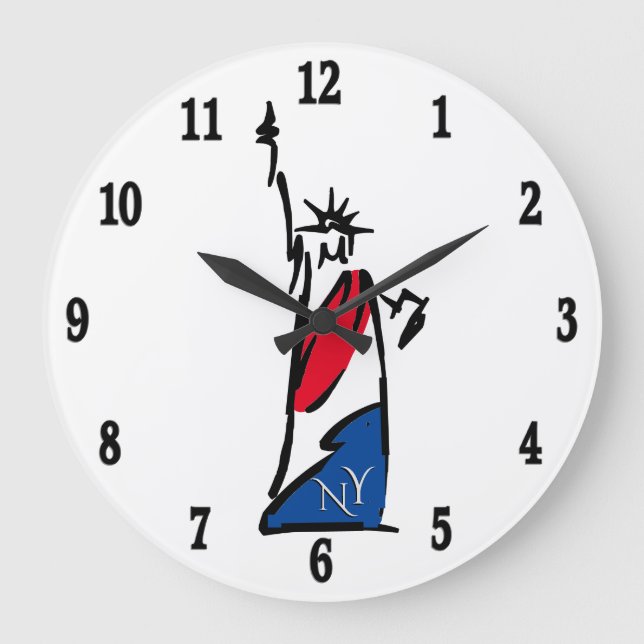 Statue of Liberty / Lady Liberty Stripes Numbers Large Clock (Front)