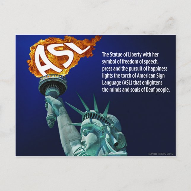 Statue of Liberty Lights Her Torch for ASL Postcard (Front)
