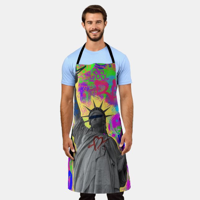 Statue of Liberty - Neon Graffiti Kitchen Apron (Worn)