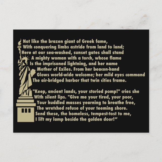 Statue of Liberty - New Colossus Patriotic Poem Postcard (Front)