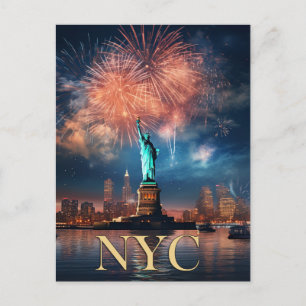 Statue of Liberty New York City Fireworks Travel Postcard