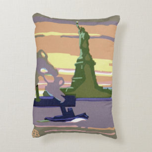 Statue of Liberty, New York City, Vintage Travel Decorative Cushion