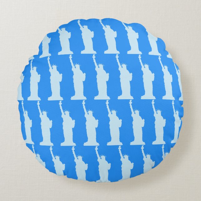 Statue of Liberty New York Elegant Pattern Blue Round Cushion (Front)