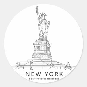 Statue of Liberty New York Line Art Classic Round Sticker