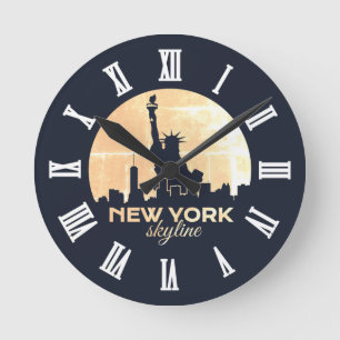 Statue of Liberty New York Skyline Silhouette Round Clock