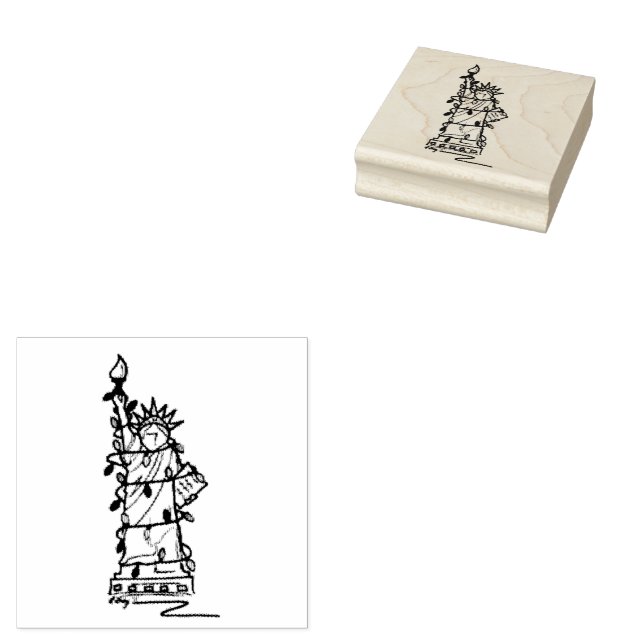 Statue of Liberty NYC Christmas Hanukkah Lights Rubber Stamp (Stamped)