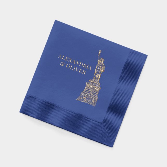 Statue of Liberty NYC Couple Names Foil Napkins (Left)
