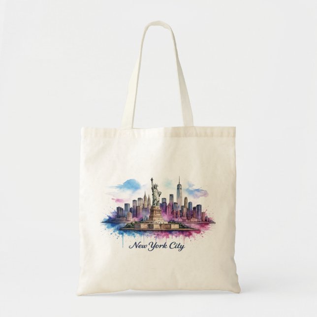Statue of Liberty Pastel NYC Illustration Tote Bag (Front)