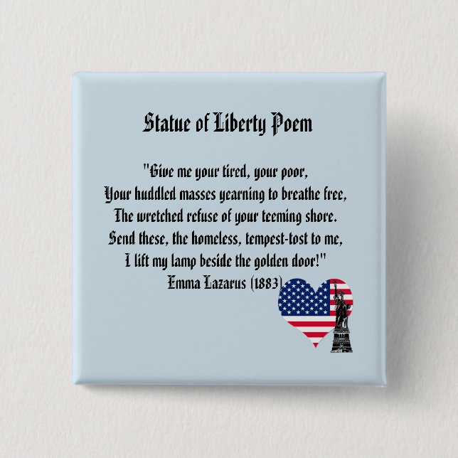 Statue of Liberty Poem 15 Cm Square Badge (Front)