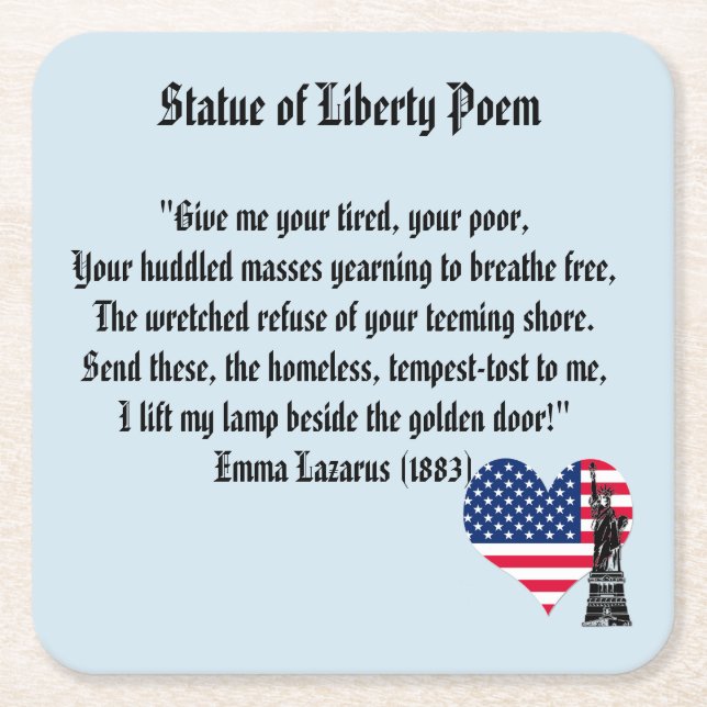 Statue of Liberty Poem Square Paper Coaster (Front)
