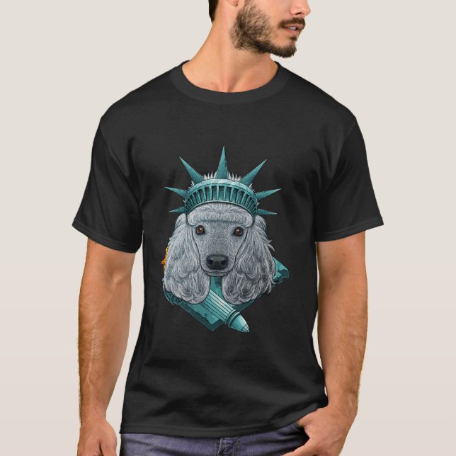 Statue Of Liberty Poodle 4th Of July Dog USA Ameri T-Shirt (Front)