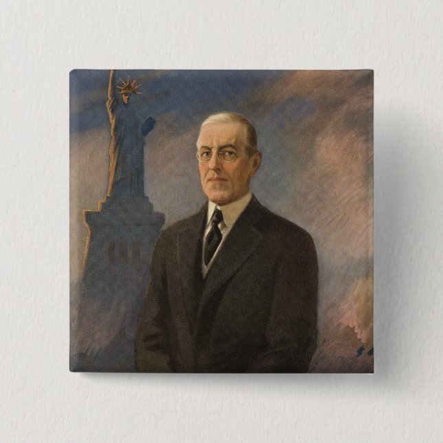 Statue of Liberty & President Woodrow Wilson 15 Cm Square Badge (Front)