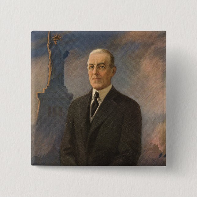 Statue of Liberty & President Woodrow Wilson 15 Cm Square Badge (Front)