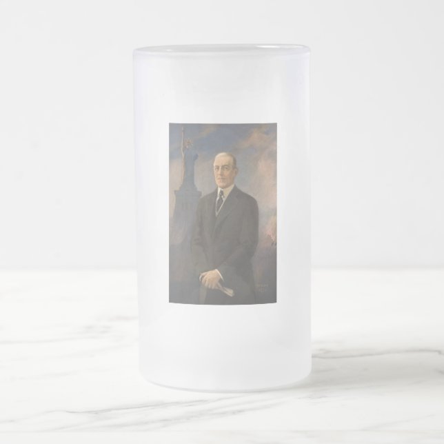 Statue of Liberty & President Woodrow Wilson Frosted Glass Beer Mug (Center)