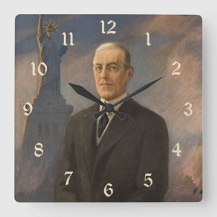 Statue of Liberty & President Woodrow Wilson Square Wall Clock