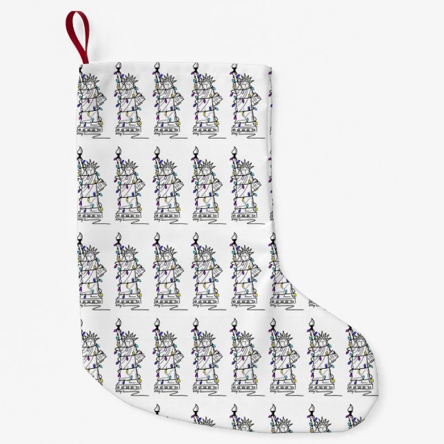 Statue of Liberty Purple NYC New York Hanukkah Small Christmas Stocking (Front)