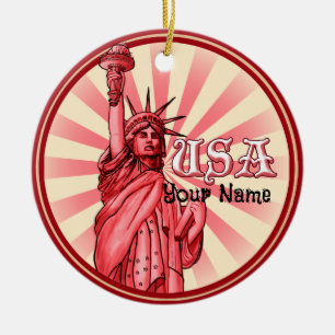 Statue of Liberty Red USA Ceramic Tree Decoration