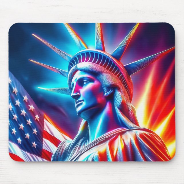  Statue Of Liberty  Red White  Blue With Flag Mouse Mat (Front)