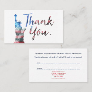 statue of liberty refer a friend program business card