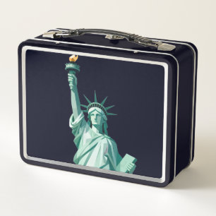 Statue of Liberty Retro Geometric Metal Lunchbox