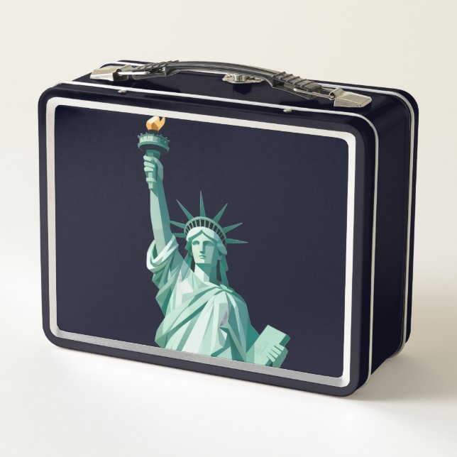 Statue of Liberty Retro Geometric Metal Lunchbox (Back)