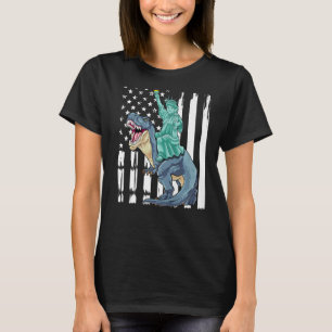 Statue Of Liberty Riding Dinosaur Patriotic Trex 4 T-Shirt