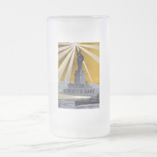 Statue of Liberty Torch & US Navy World War II    Frosted Glass Beer Mug