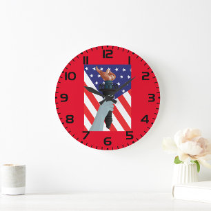 Statue of Liberty Torch with American Flag  Large Clock