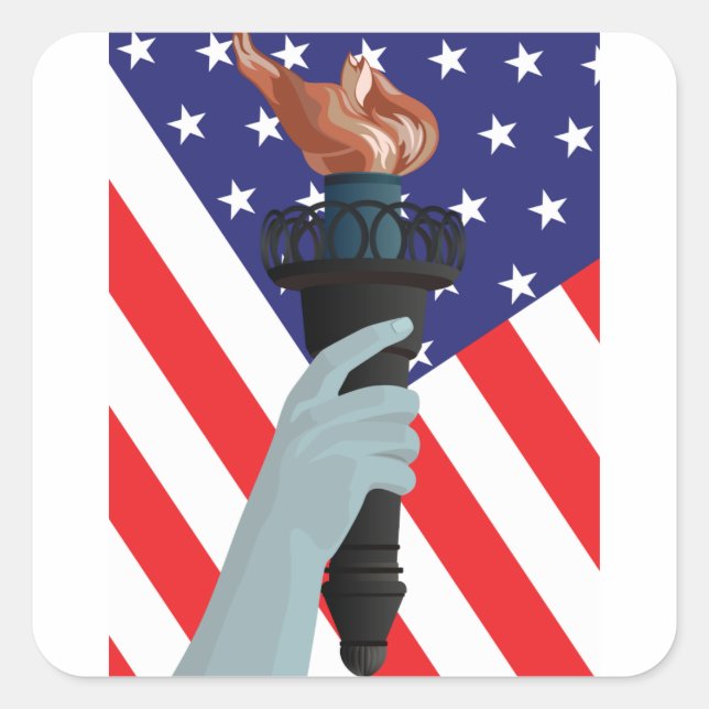 Statue of Liberty Torch with American Flag  Square Sticker (Front)