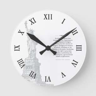 Statue of Liberty USA 1st Amendment Free Speech Round Clock