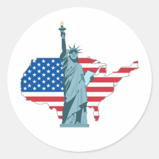 Statue of Liberty & USA Map –  Classic Round Sticker