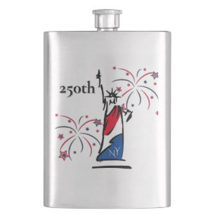 Statue of Liberty w/ Fireworks 250th Independence Hip Flask