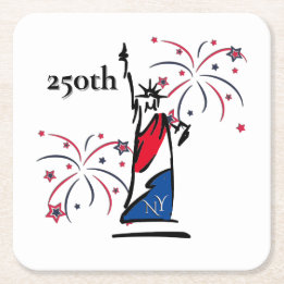 Statue of Liberty w/ Fireworks 250th Independence Square Paper Coaster