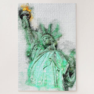 Statue of Liberty Watercolor Close-up Portrait Jigsaw Puzzle