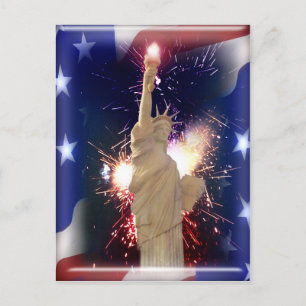 Statue of Liberty with 4th of July Fireworks  Postcard