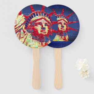 Statue of Liberty with 4th of July Word Cloud Hand Fan