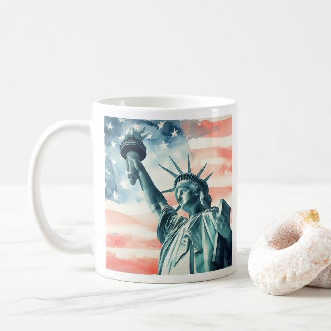 Statue of Liberty with American flag Coffee Mug (With Donut)