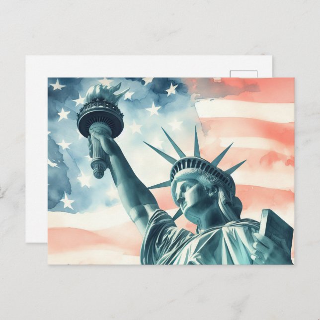 Statue of Liberty with American flag Postcard (Front/Back)