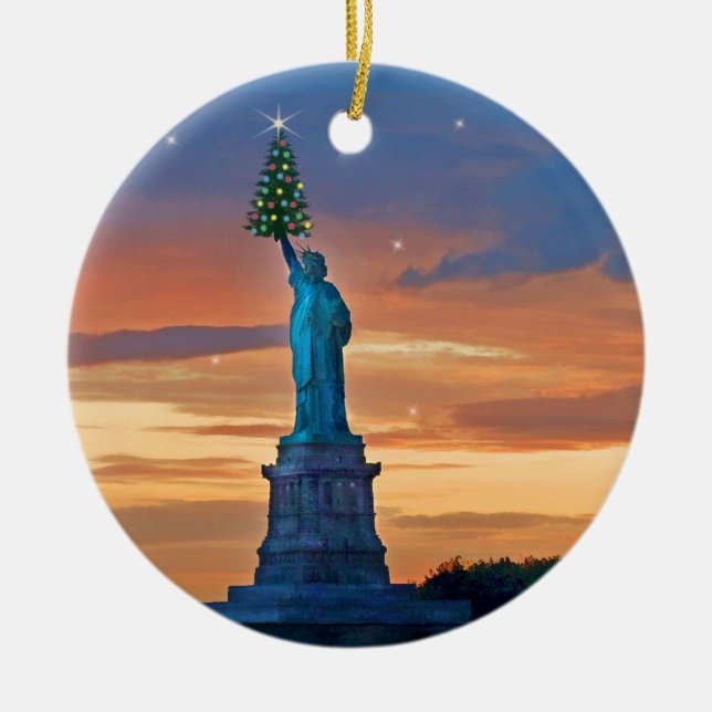 Statue of Liberty with Christmas Tree Ceramic Tree Decoration (Front)
