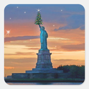 Statue of Liberty with Christmas Tree Square Sticker